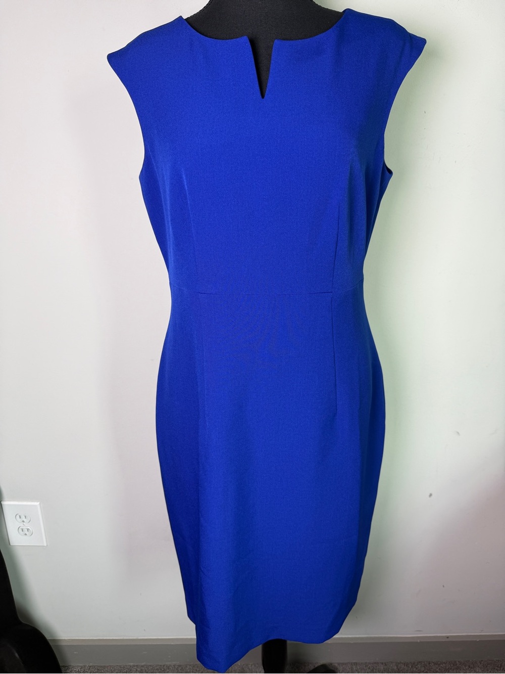 Kasper Cobalt Blue Midi Sheath Dress Notch Neck Sz 6